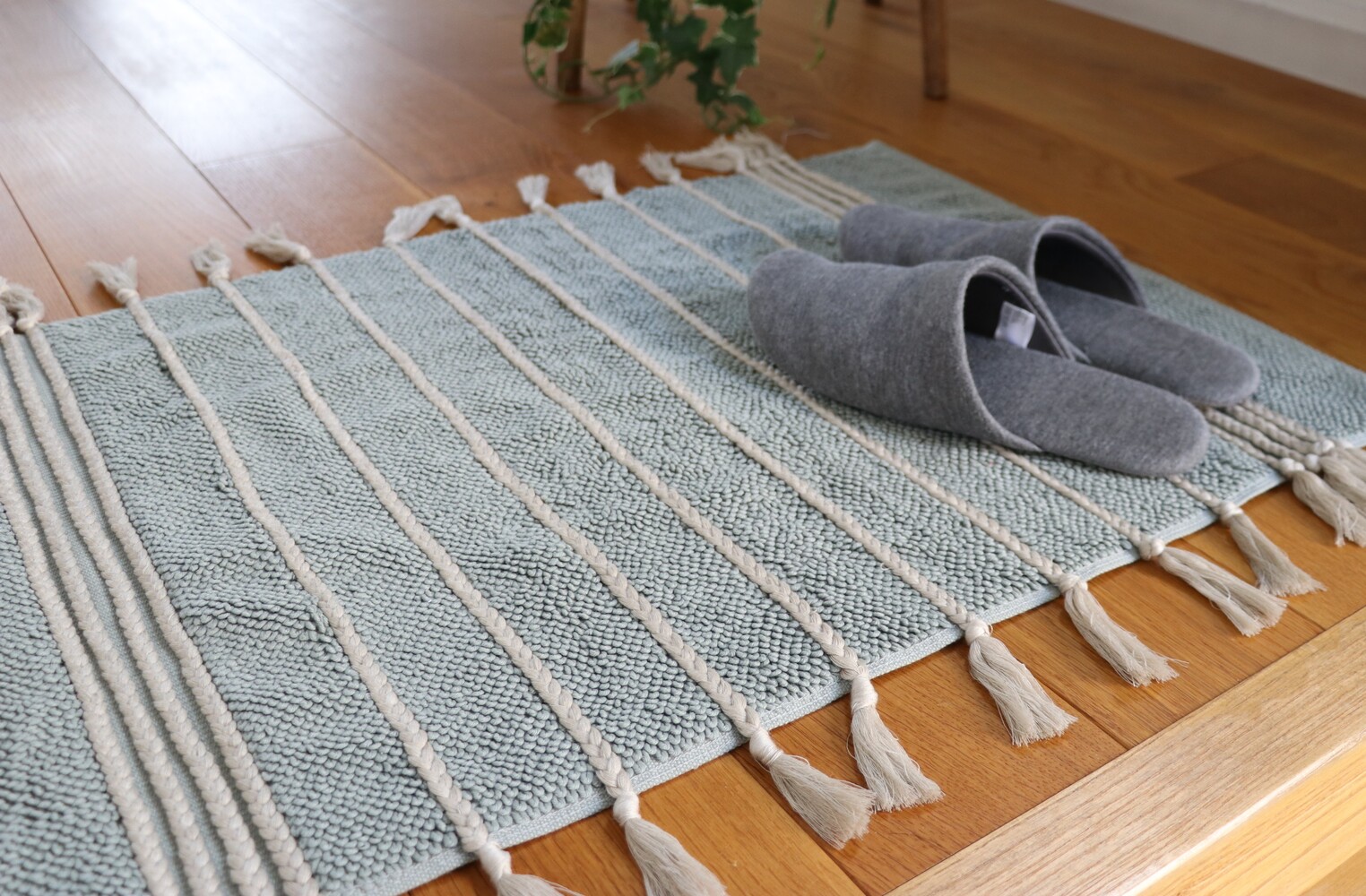 【リマ特選直送品】　ハート　コットンマット　フリンジ（グリーン）