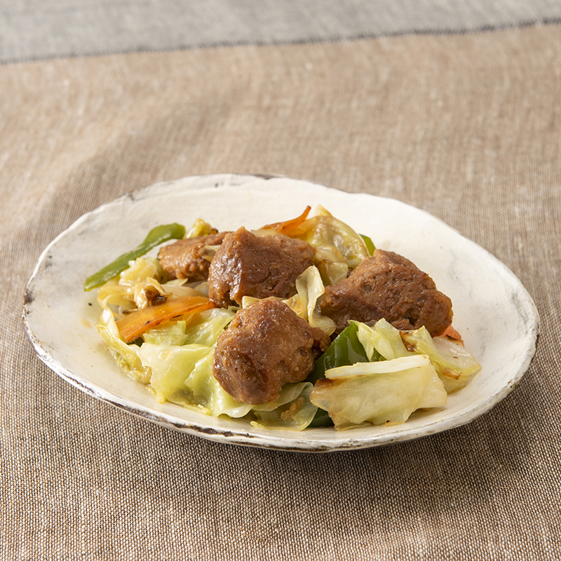 【レシピ】オーサワの味付き大豆ミートベジ肉野菜炒め